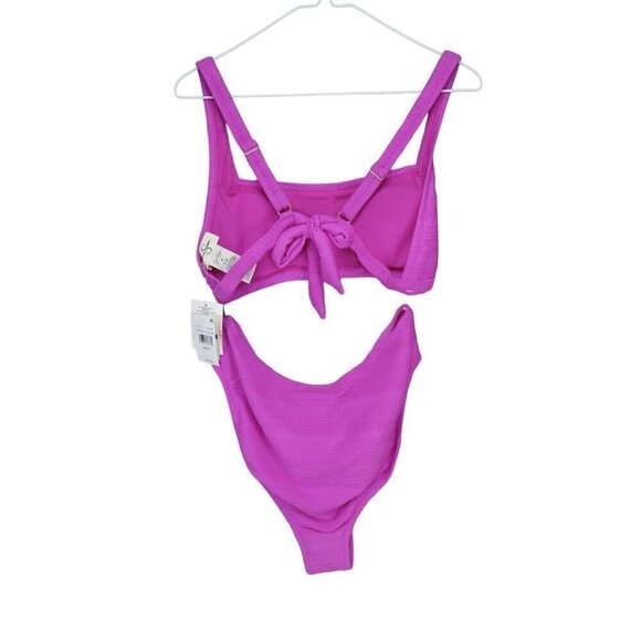 NWT Jessica Simpson 2 Piece Swimsuit Bikini XL Pink Fuschia Ribbed High Waist - Picture 3 of 8